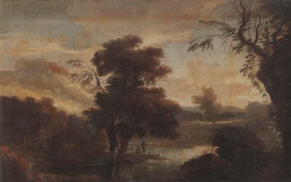 unknow artist A Wooded landscape with figures bathing and resting on the bank of a river China oil painting art